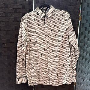 Rock Roll N Soul White And Black Button Down Dress Shirt With Skulls In L